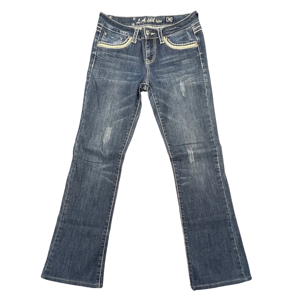 LA Idol Blue Embellished Bootcut Jeans Womens 30